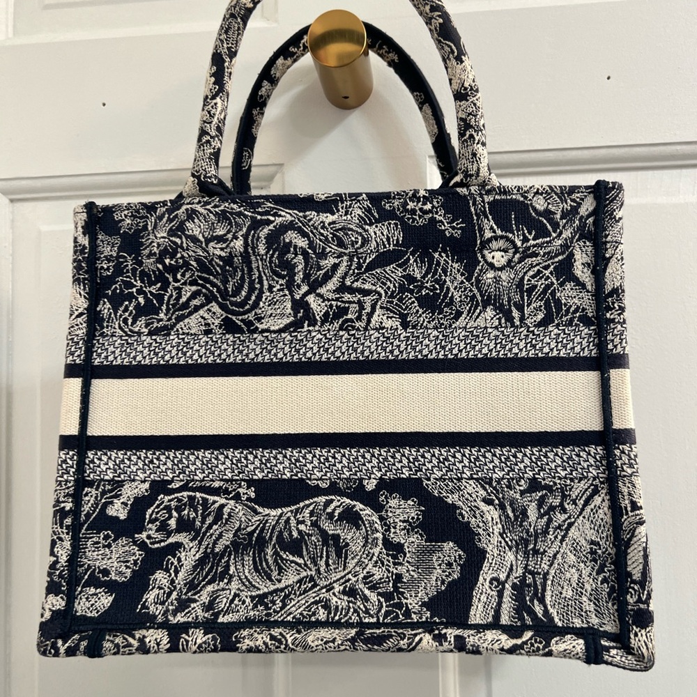 CHRISTIAN DIOR Canvas Embroidered Small Book Tote Blue - Picture 8 of 13